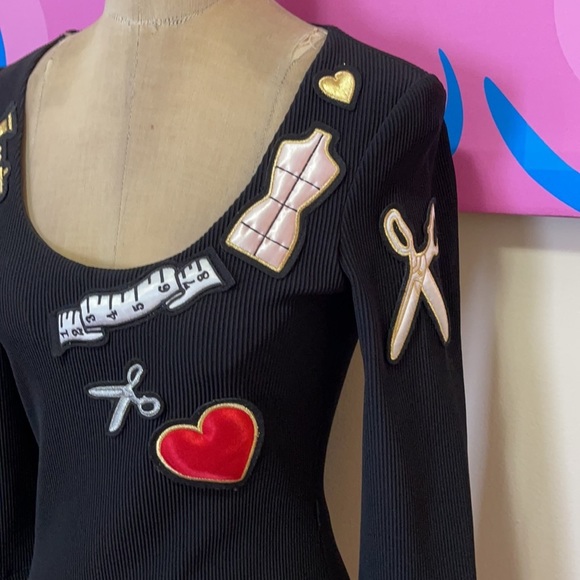 Moschino Sewing Black Sheath Dress Scissors Heart - Picture 3 of 12